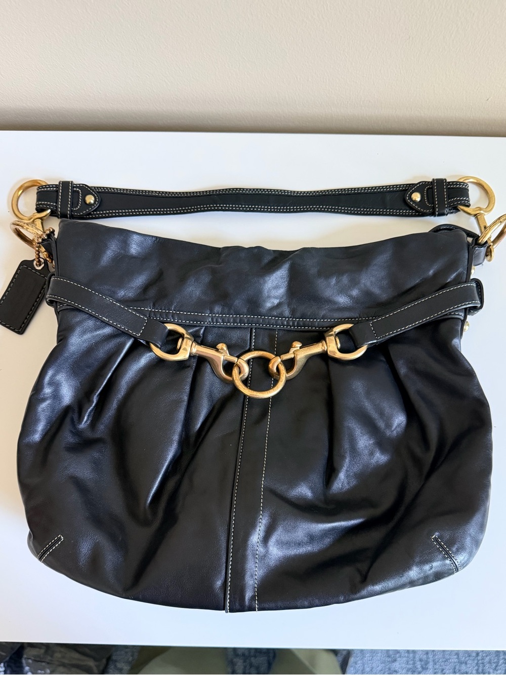 Coach Hampton Buckle Hobo Leather Shoulder Bag with brass Hardware